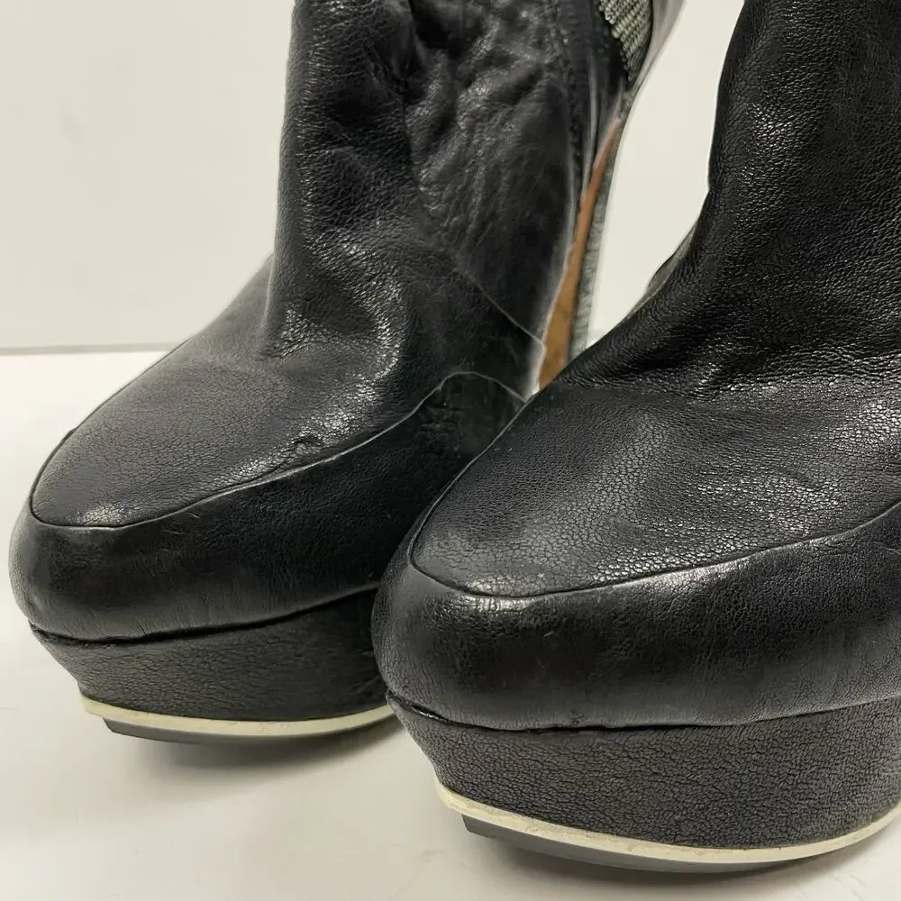 L.A.M.B. | Dorene Black Leather High Stiletto Heel Platform Booties - Picture 6 of 9